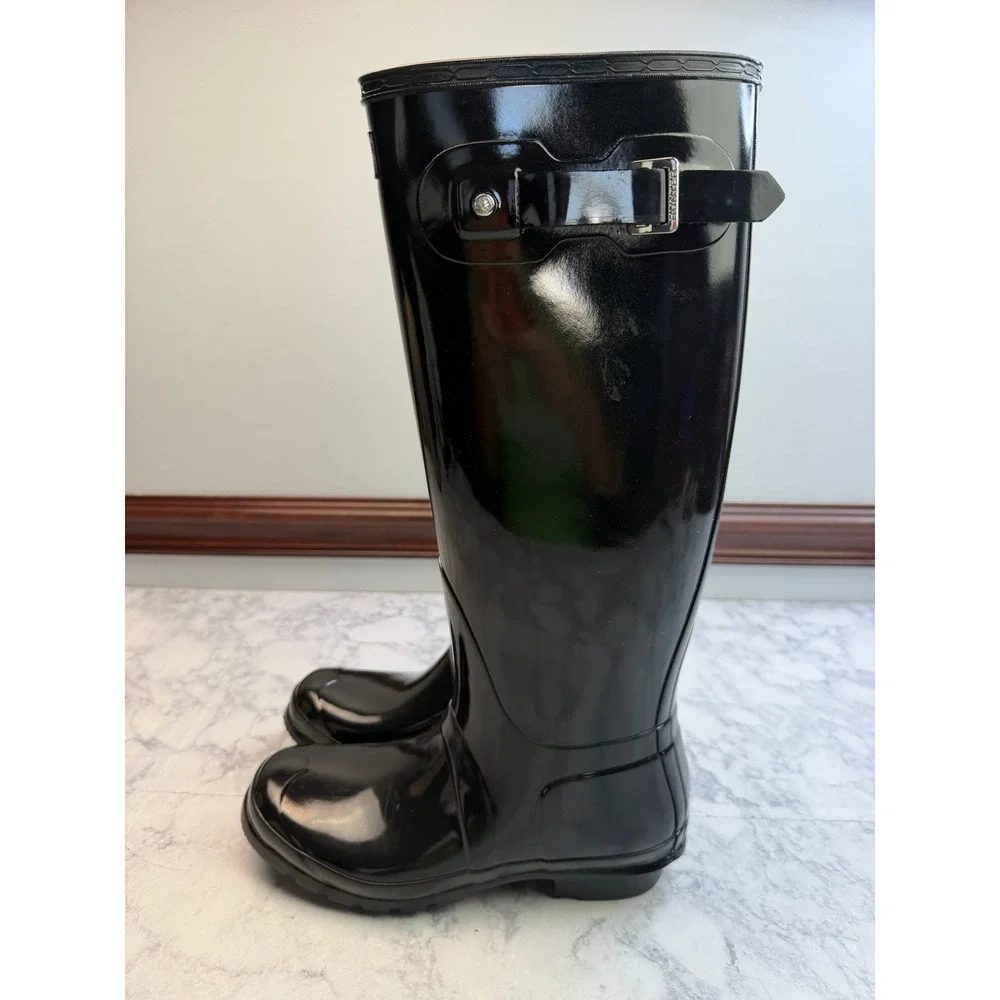 Hunter Original Tall Gloss Rain Boots Black WFT1000RGL Womens Sz 9 US 7 UK 40/41